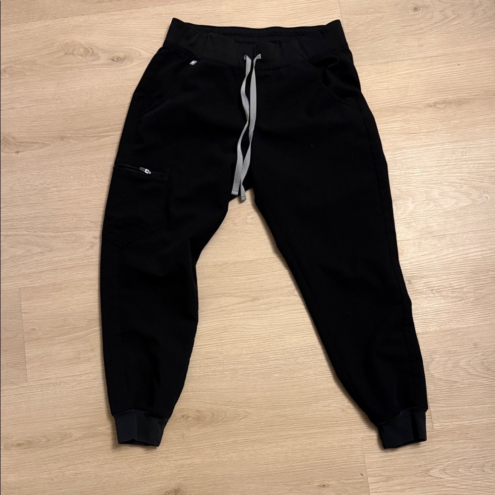 Figs Black Jogger Pants with Gray Drawstring